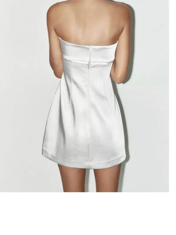 NWOT Zara Strapless Pearl Grey/Silver Satin Dress with Bow XXL Bloggers Fave - Image 4