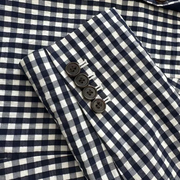 J.Crew Gingham Check Blazer Blue White Tuxedo Lapel‎ Professional Womens Size 2 - Image 7