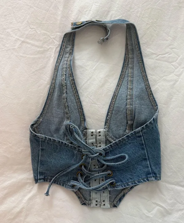 Edikted Denim Corset Top - Image 3