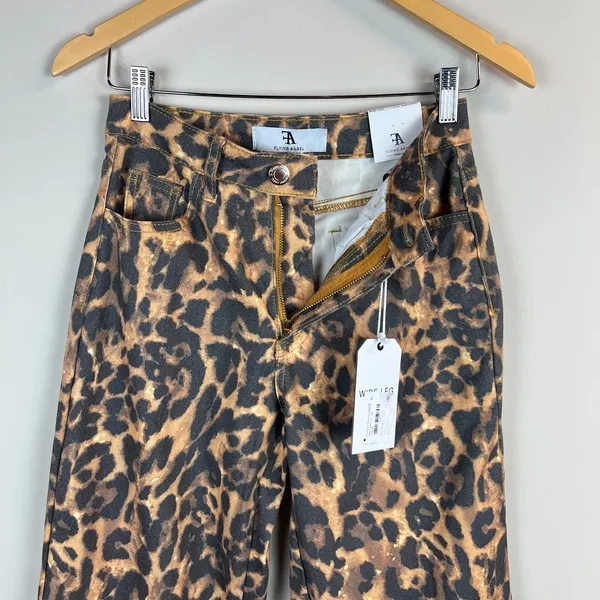 Flying Angel Wide Leg High Waist Pants Womens 1 / 25 Brown Leopard Print New NWT - Image 3