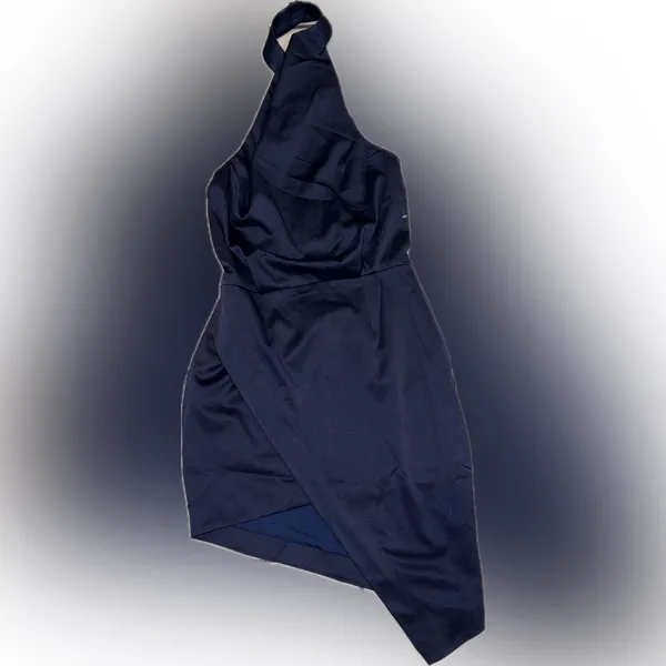 NWOT ELLIATT Camo Asymmetric Satin Cocktail halter mini Dress Blue navy sz M - Image 3