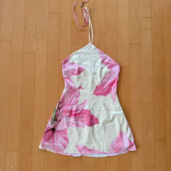 Princess Polly Gardens of Eden yellow floral halter mini satin dress - Image 2