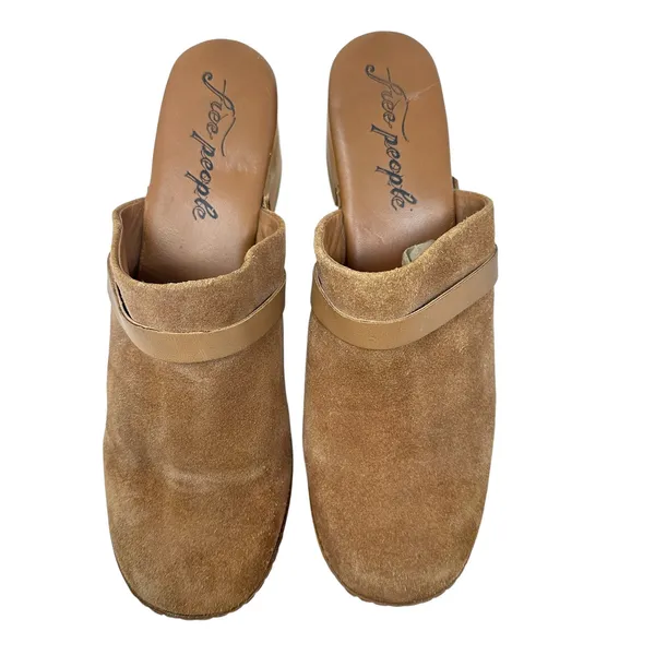Free People Calabasas‎ Clog Brown Suede Wood Heel Tan Size 41 US 10 - Image 5