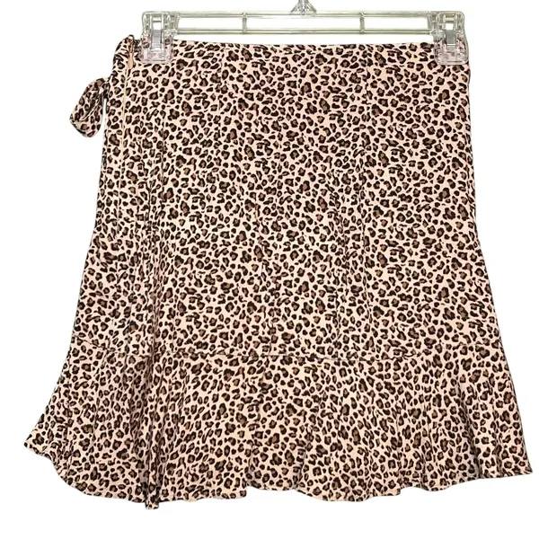 Abercrombie & Fitch Skirt Women's XS Brown Leopard Faux Wrap Ruffle Mini Summer - Image 4