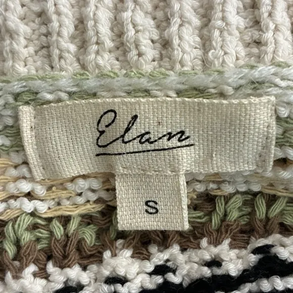 Elan Striped Knit Flutter Sleeve Sweater Top Womens S Neutral Boho Cottagecore - Image 6