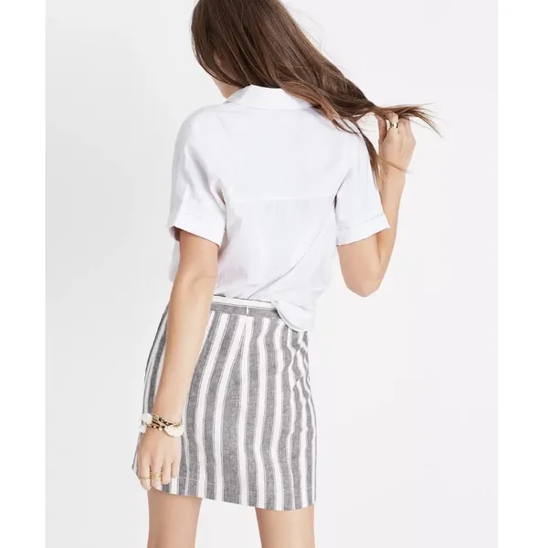 Madewell Mini‎ Skirt Striped Lace Up Front Pockets Casual Women's Size 6 - Image 6