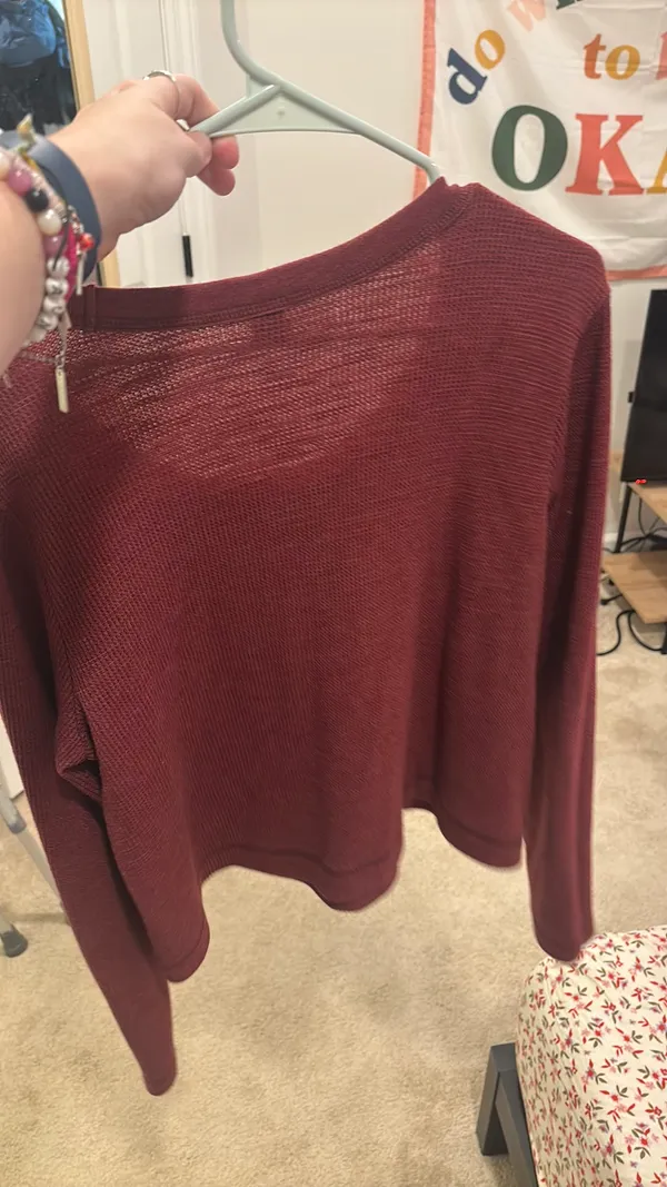 Old Navy Maroon Waffle Knit Long Sleeve - Image 2