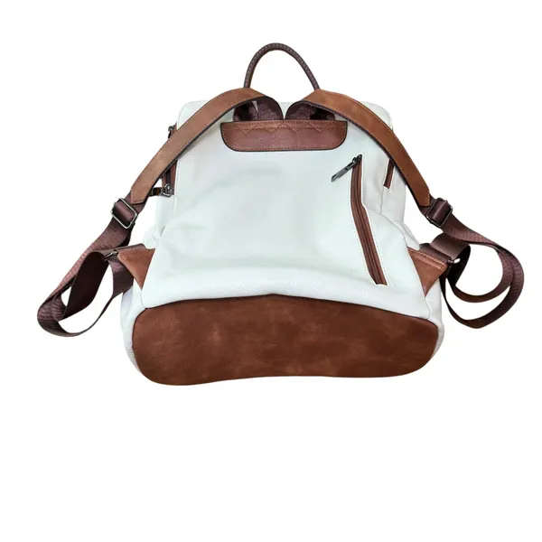 Convertible Backpack Shoulder Bag‎ Satchel Purse White Brown Vegan Leather - Image 14
