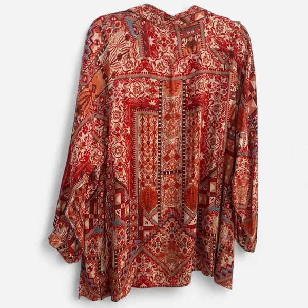 RACHEL ZOE Red-Orange Southwestern Boho Rayon Blouse Large - Image 4