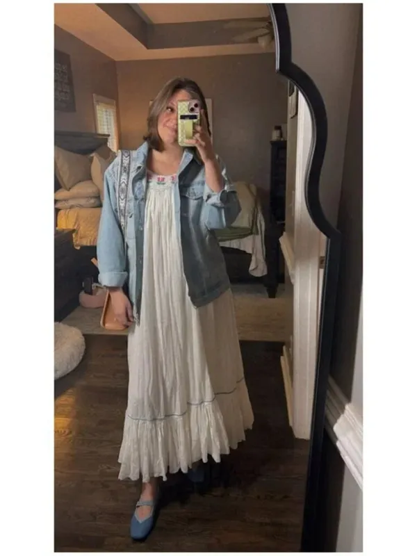 FREE PEOPLE Tip Toeing Tulip Midi Dress in Whisper White Size Small - Image 9