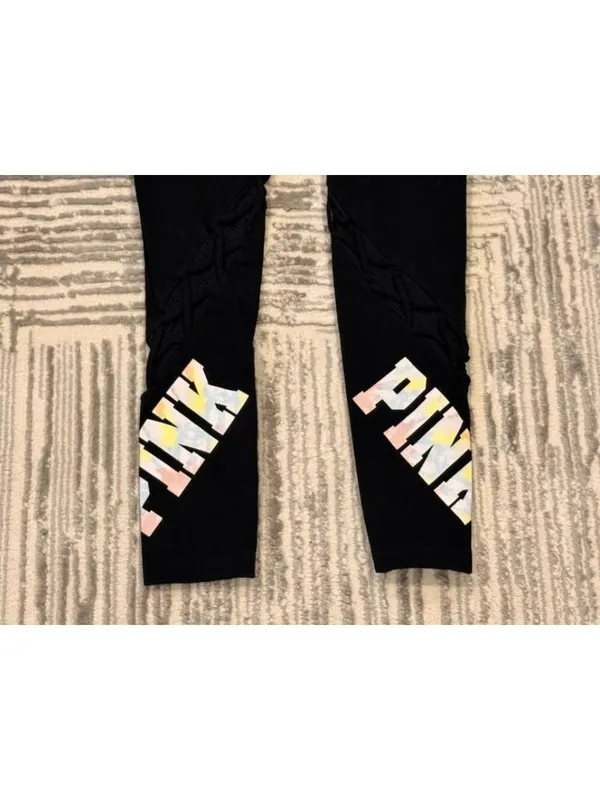 Pink Victoria's Secret Yoga women's small black leggings - Image 5