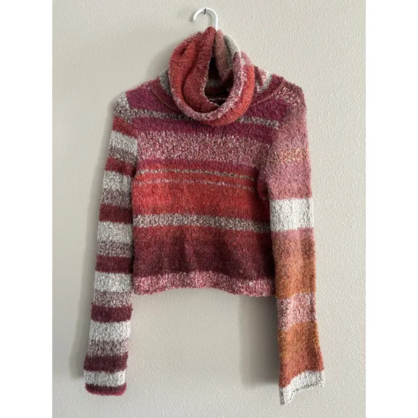 Free People My Girl Sweater Womens Small Pink Stripe Cropped Turtleneck Chunky - Image 2