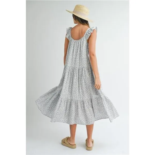 MABLE Floral Ruffle Shoulder Tiered Midi‎ Dress - Image 2