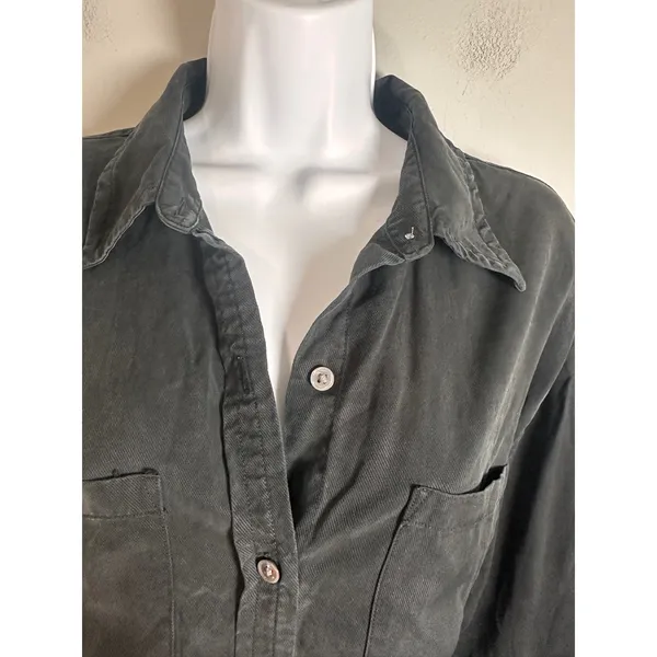 Banana Republic‎ Womens Black 100% Lyocell Utility Shirt Long Sleeve Relaxed L - Image 4