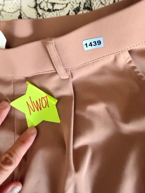 Wide-Leg Camel Trousers Womens Size L High Waist Polyester Blend Dress Pants New - Image 5