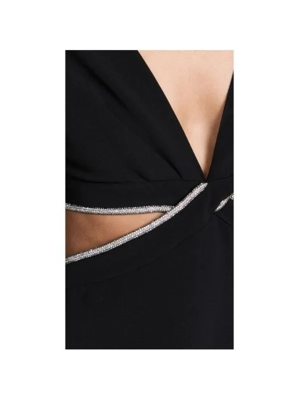 ALC Frank Hazel Crystal Twist Cutout Mini Dress 12 Black Balloon Puff Sleeve Diamond - Image 5