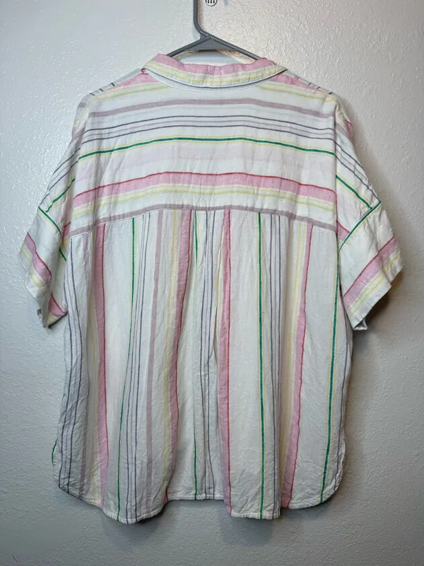 Madewell Striped Button Down Short Sleeve Daily Shirt Lighthouse Rainbow Size L - Image 6