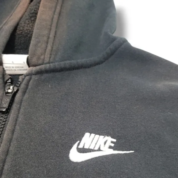 Nike Sweatshirt Size Large Full Zip Up Hooded Sweatshirt Embroidered Logo Faded Fading Black - Image 4