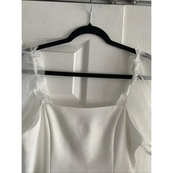 Amanda Uprichard Sheer Puff Sleeve Mini Dress Size M White‎ Bridal Rush Sorority - Image 3