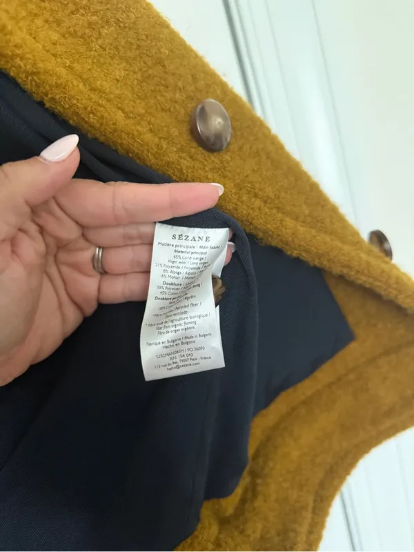 Sezane Leo coat yellow wool blend vert bronze - Image 5