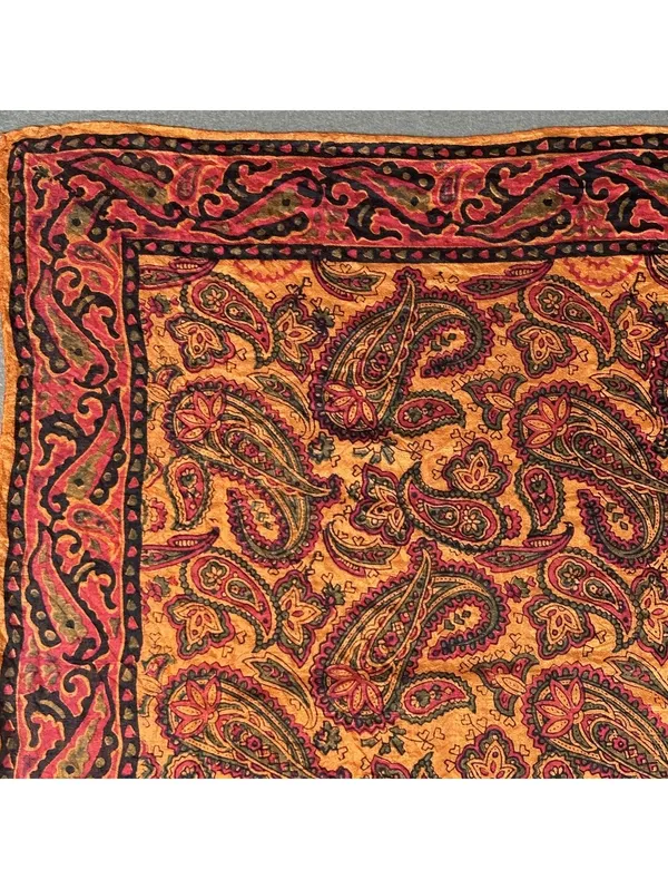 Vintage Paisley Patterned Silk Square Scarf with Orange and Red Tones Bohemian - Image 2