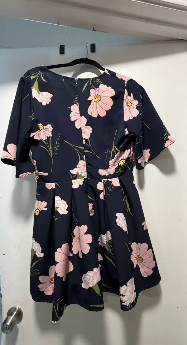 FAVLUX Fashion Navy Blue Floral V-Neck Romper with Flutter Sleeves - Image 2