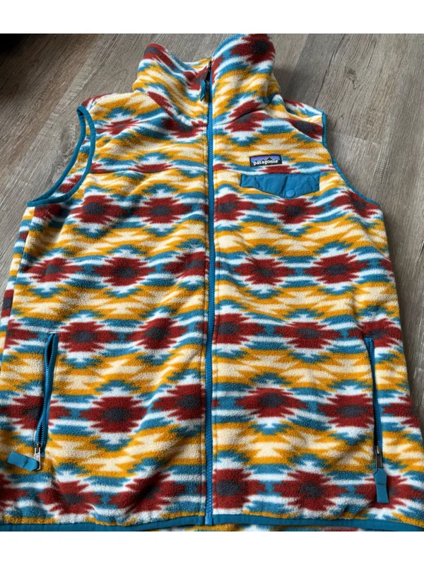 Patagonia Synchilla Aztec Fleece Full Zip Vest Jacket Yellow Blue Red Size XL - Image 2