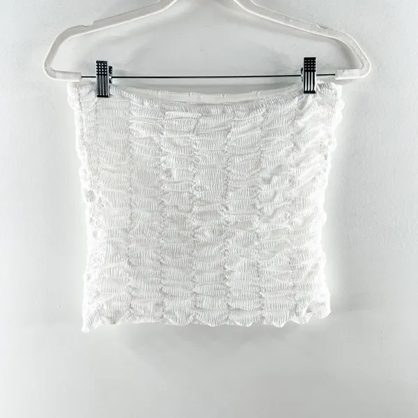 Anthropologie Strapless Ruched Crop Tube Tank Top White Medium - Image 4