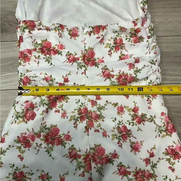 Mini Dress Y2K Strapless Size M Floral Print White Pink - Image 9