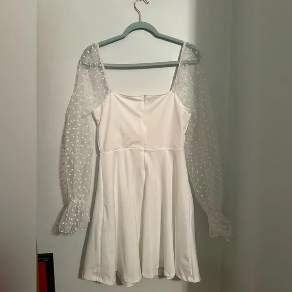White Bubble Sleeve Dress Size L - Image 5