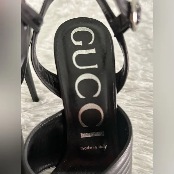 Authentic GUCCI Black‎ Leather Betsey Ankle Strap Heels Shoes Sz 36 - Image 4