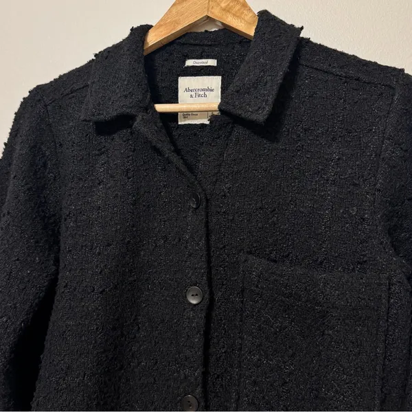 Abercrombie & Fitch Oversized Textured Tweed Button Up Shacket Small Black Coat - Image 4