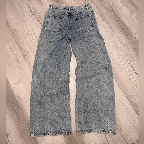Zara Wide Leg Legged Pants Textured Blue Denim‎ Jeans Size 4 Y2K Festival - Image 2