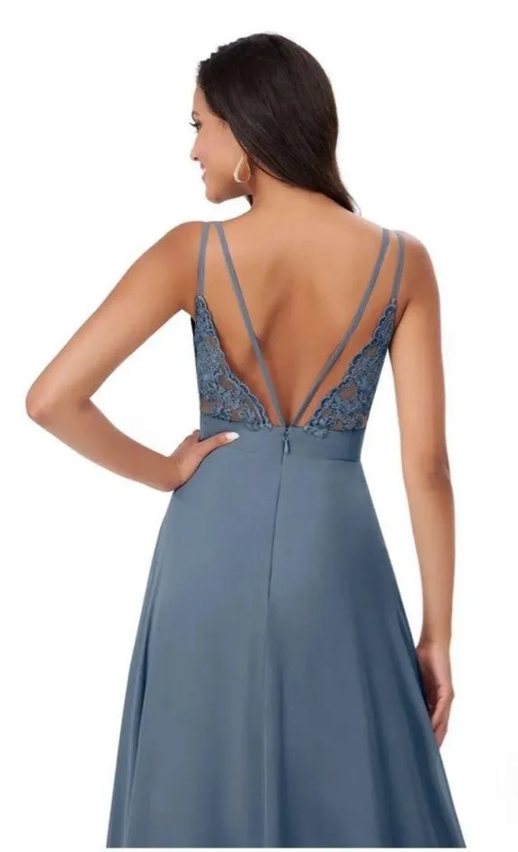 Azazie Lennon Dusty Blue Chiffon Dress - Image 2