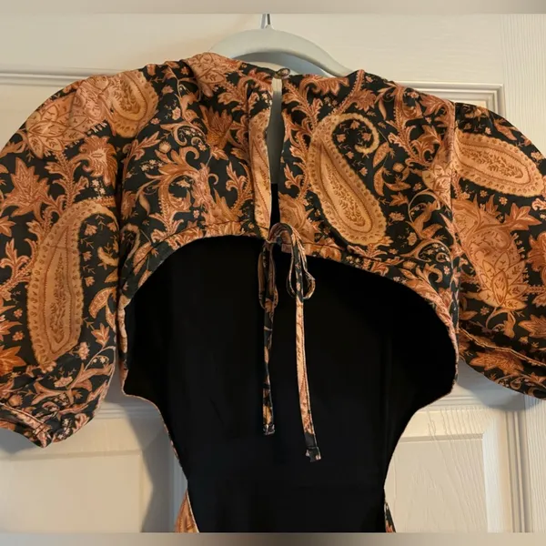 Charlie Holiday Anthropology Black and Orange Paisley Maxi Dress with Cutouts - Image 7