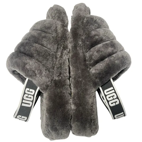 UGG Fluff Yeah Slide Fur Slippers Charcoal Grey Slingback Plush Women’s Size 11 - Image 6