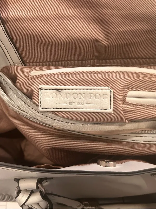 London Fog Cream Leather Tote with Tassel Accent - Image 9