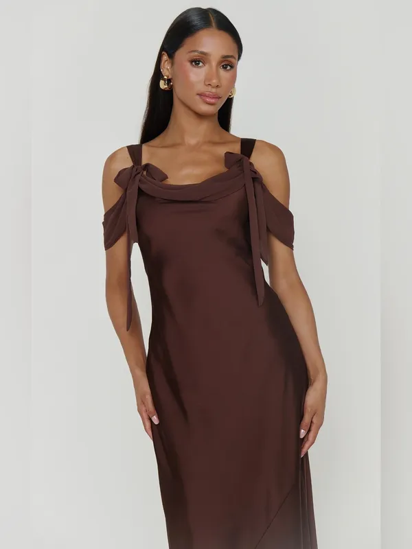 NWT Show Me Your Mumu Bella Maxi Dress size XL Chocolate Brown Luxe Satin - Image 2