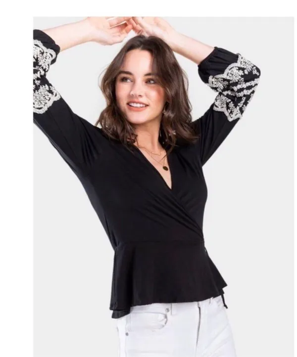 Blue Rain- Wrap black‎ long sleeve shirt - Image 2