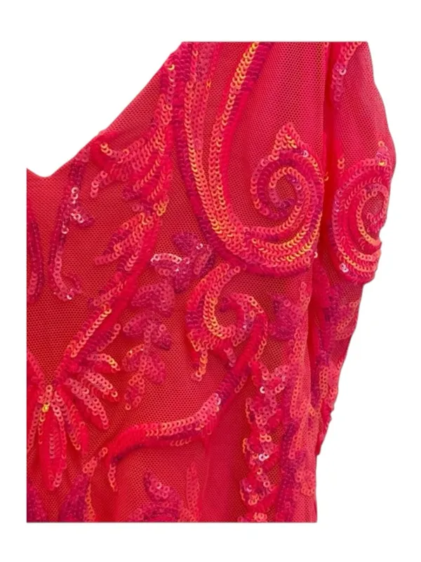 Windsor 𒀭 Plunging V Neck Sequin Mesh X Back Bodycon Mini Dress 𒀭Hot Pink 𒀭Large - Image 6