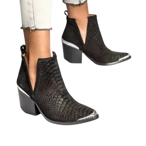 JEFFREY CAMPBELL Cromwell Suede Leather Black Western Ankle Boots Booties - Image 2