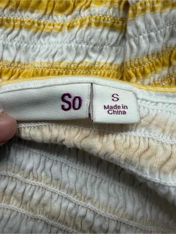SO Yellow White Smocked Tank Top Size Small 100% Cotton Summer Beach - Image 7