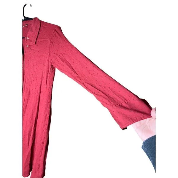 Free People Red Polka Dot Button‎ Dow Shirt Dress Size L - Image 4