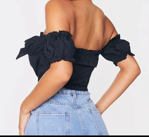 New s Petite Black Frill Detail Crop Blouse - Image 4