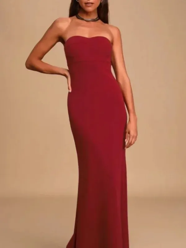 Lulu's Burgundy Bustier Mermaid Maxi Dress Size: S - Image 2