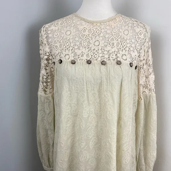 Anthropologie Ivory Verb Josephine Boho Lace Tunic Long Sleeve Mini Dress Small - Image 5