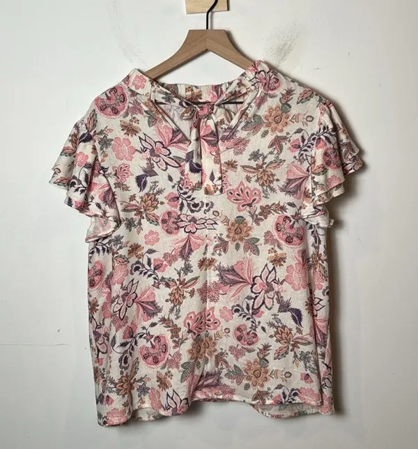 Who What Wear Women Linen Blend Floral Flutter Sleeve Spring Blouse Top XL - Image 3