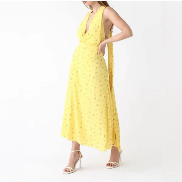 NWT Rumored Sirena Midi Wrap Dress Windswept Floral Halter Slit Womens Size S - Image 4