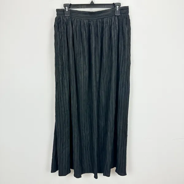 Lulus Midsummer Memories Black Mid-Rise Maxi Skirt Side Slit Plisse Large NWT - Image 13