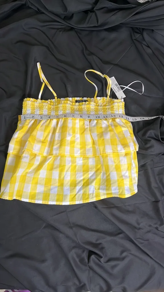NWT Bloomingdale's Aqua Yellow Gingham Smocked Tiered Top - Image 6